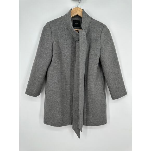 Smythe Bow Collar Coat Wool Blend Long Jacket, Gray - Picture 3 of 10